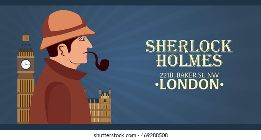 Sherlock Holmes poster. Baker street 221B. London. Big Ben
