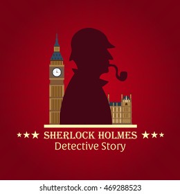 Sherlock Holmes poster. Baker street 221B. London. Big Ben