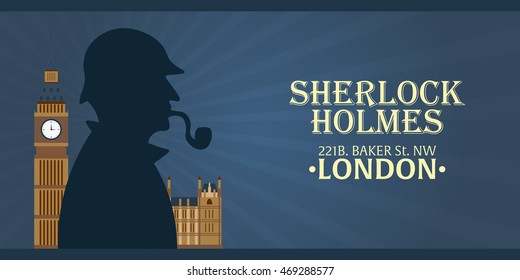 Sherlock Holmes poster. Baker street 221B. London. Big Ben