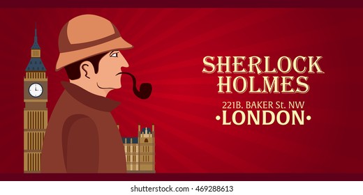 Sherlock Holmes poster. Baker street 221B. London. Big Ben