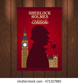 Sherlock Holmes poster. Baker street 221B. London. Big Ban