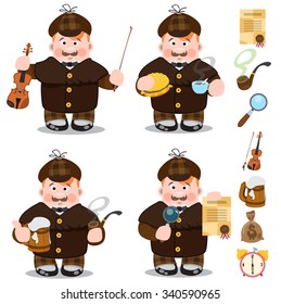 Sherlock Holmes, set of cartoon characters, men, people