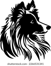 Shetland Sheepdog outline only, dog head, vector illustration, black color, vector image