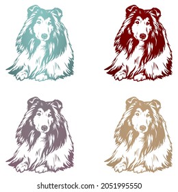 Ilustración de vectores de Sheepdog Shetland. Plantilla de logotipo de color de pelo largo. Silueta De Perro Pastor Aislada En Un Fondo Blanco
