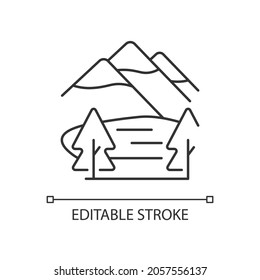 Shey-phoksundo national park linear icon. Deepest lake in Nepal. Trans-Himalayan region. Thin line customizable illustration. Contour symbol. Vector isolated outline drawing. Editable stroke