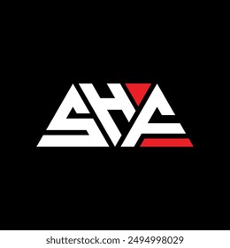 SHF triangle letter logo design with triangle shape. SHF triangle logo design monogram. SHF triangle vector logo template with red color. SHF triangular logo Simple, Elegant, and Luxurious design.