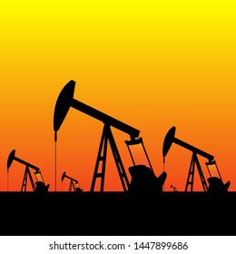 SHGN pumps oil. Drilling rigs at sunset. Oil - black gold. Vector illustration.