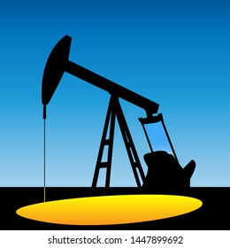 SHGN pumps oil. Drilling rigs at sunset. Oil - black gold. Vector illustration.