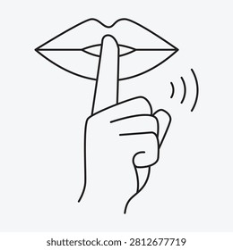 Shh, silence gesture. Finger to lips, quiet please