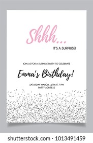 Shh... Surprise Party Invitation Card, Vector Design With White Background.