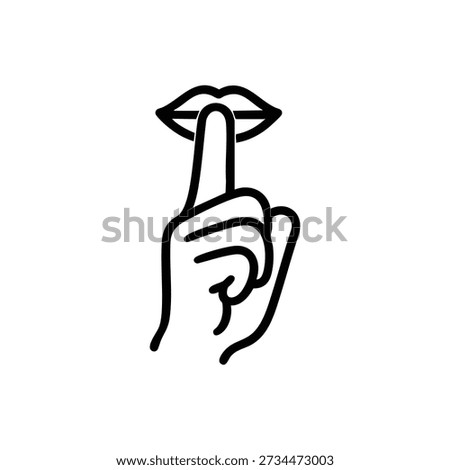 Shhh hand gesture finger on lips black and white vector silence icon line art illustration