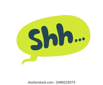 Shhh text. Printable graphic doodle shh for print. Vector illustration in comic style. Hand drawn bubble lettering.