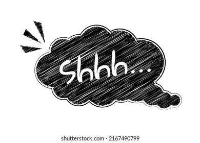 Palabra Shhh Nube de burbujas de habla cómica Signo para pssst shhh durmiendo o no sonido Ilustración vectorial para el silencio, mantener el concepto silencioso y secreto en el estilo de arte pop No hablar Sin hablar Palabra de boca