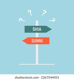 concepto de señalización de ruta por elección shia vs sunita, diseño plano