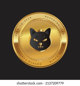 SHIB Cryptocurrency logo in black color concept on gold coin. Shiba Inu Coin Block chain technology symbol. Vector illustration.