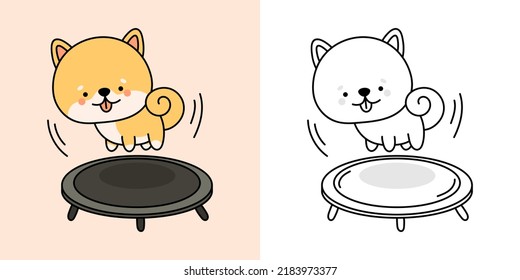 Shiba Dog Clipart for Coloring Page and Multicolored Illustration.  Adorable Clip Art Shiba Inu Athlete. Vector Illustration of a Kawaii Shiba Inu Puppy for Coloring Pages, Prints for Clothes, Sticker