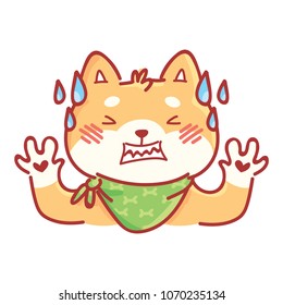 Shiba Inu: angry, rage, grumpy, annoyed, offended emotions. Set of dog characters in vector hand drawn style, cartoon illustrations. As logo, mascot, sticker, emoji, emoticon