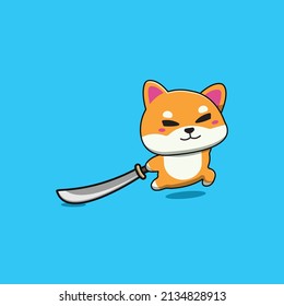 shiba inu angry while carrying sword. vector illustrator