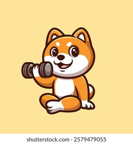 Shiba Inu Barbel Cartoon Illustration