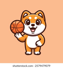 Shiba Inu Basketball Cartoon Illustration