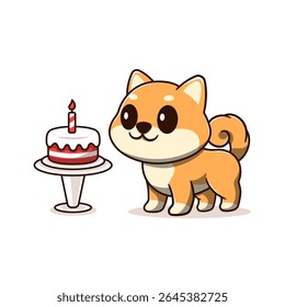 shiba inu birthday cartoon illustration