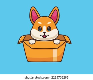 shiba inu in box cartoon illustration style