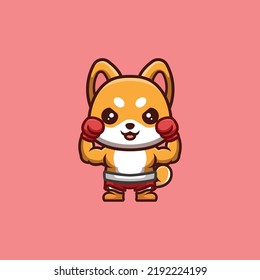 Shiba Inu Boxer Cute Creative Kawaii Cartoon Mascot Logo