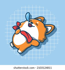 The Shiba Inu cartoon character is fast asleep. Vector illustration of an animal. Great for stickers, logos, icons and more. Isolated cute dog concept.