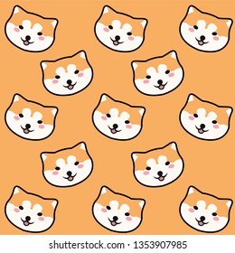 Shiba Inu Cartoon Pattern On Orange Stock Vector (Royalty Free ...