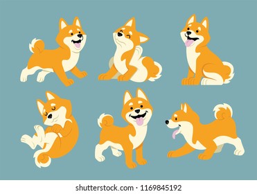 shiba inu cartoon set