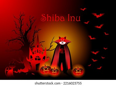 shiba inu character with halloween background