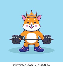 Shiba Inu character training strength through lifting barbells. cute cartoon Shiba Inu workout activity training. Cartoon Vector Workout Icon Illustration. workout Icon Concept Isolated Premium Vector