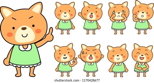 Shiba Inu child's emotional expression set