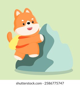 Shiba Inu climbing a mountain: A Shiba Inu dog climbing a mountain or hillside with enthusiasm and joy, showcasing the thrill of outdoor adventures and hiking.