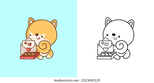 Shiba Inu Clipart for Coloring Page and Multicolored Illustration. Adorable Clip Art Doggy. Vector Illustration of a Kawaii Animal for Coloring Pages, Prints for Clothes, Stickers, Baby Shower.
