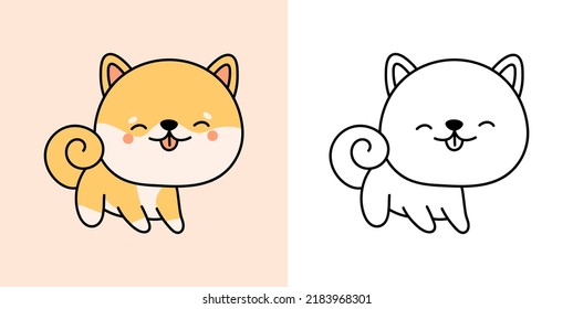 Shiba Inu Clipart Multicolored   Black   White   Beautiful Clip Art Shiba Dog  Vector Illustration Kawaii Shiba Inu Puppy for Prints for Clothes  Stickers  Baby Shower  Coloring Pages 

