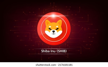 Símbolo de criptografía de moneda Shiba Inu. Icono de moneda en fondo oscuro. Tecnología para las finanzas en la cadena internacional de bloqueo de acciones. Ilustración vectorial.