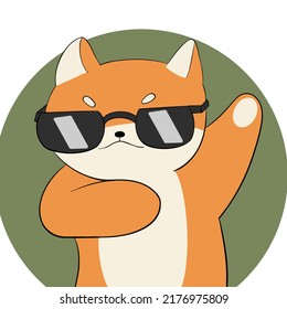 Shiba inu cool in glasses standing with paws up