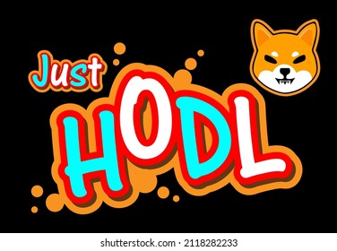 shiba inu crypto currency hodl text retro illustration