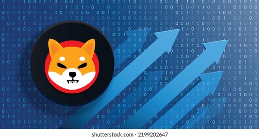 Shiba Inu (SHIBA) verschlüsselt Currency-Logo-Münze auf futuristischem Hintergrund der Finanztechnologie und Banner-Vektorgrafik. Kann als Cover, Header, Hintergrund, Poster, Wallpaper und Print-Design verwendet werden