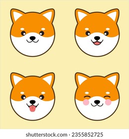 Shiba Inu. Cute Shiba collection in different face.Happy dogs vector illustration.
