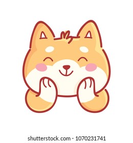 Shiba Inu: cute happy, adorable, admire, smiling, laugh emotions. Set of dog characters in vector hand drawn style, cartoon illustrations. As logo, mascot, sticker, emoji, emoticon