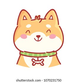 Shiba Inu: cute happy, adorable, admire, smiling, laugh emotions. Set of dog characters in vector hand drawn style, cartoon illustrations. As logo, mascot, sticker, emoji, emoticon