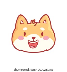 Shiba Inu: cute happy, adorable, admire, smiling, laugh emotions. Set of dog characters in vector hand drawn style, cartoon illustrations. As logo, mascot, sticker, emoji, emoticon