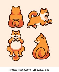 Shiba Inu en diferentes poses pack colección de dibujos animados Ilustración vectorial de personajes