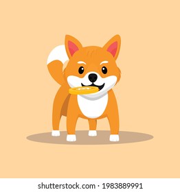 Shiba Inu Dog Biting coin in flat concept