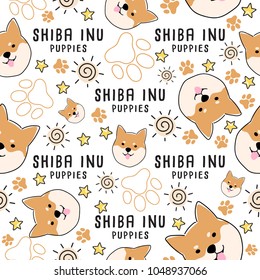 Shiba Inu : Dog breed collection : Seamless Pattern : Vector Illustration