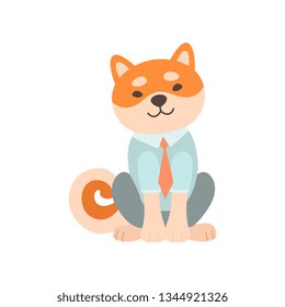 Shiba Inu Dog Businessman Character, Cute Funny Japan Pet Animal Wearing Clothes Cartoon Vector Illustration