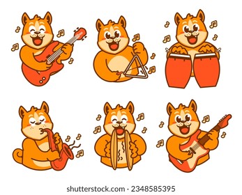 Shiba inu dog cartoon sticker playing music