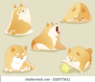 shiba inu dog character and emotion set